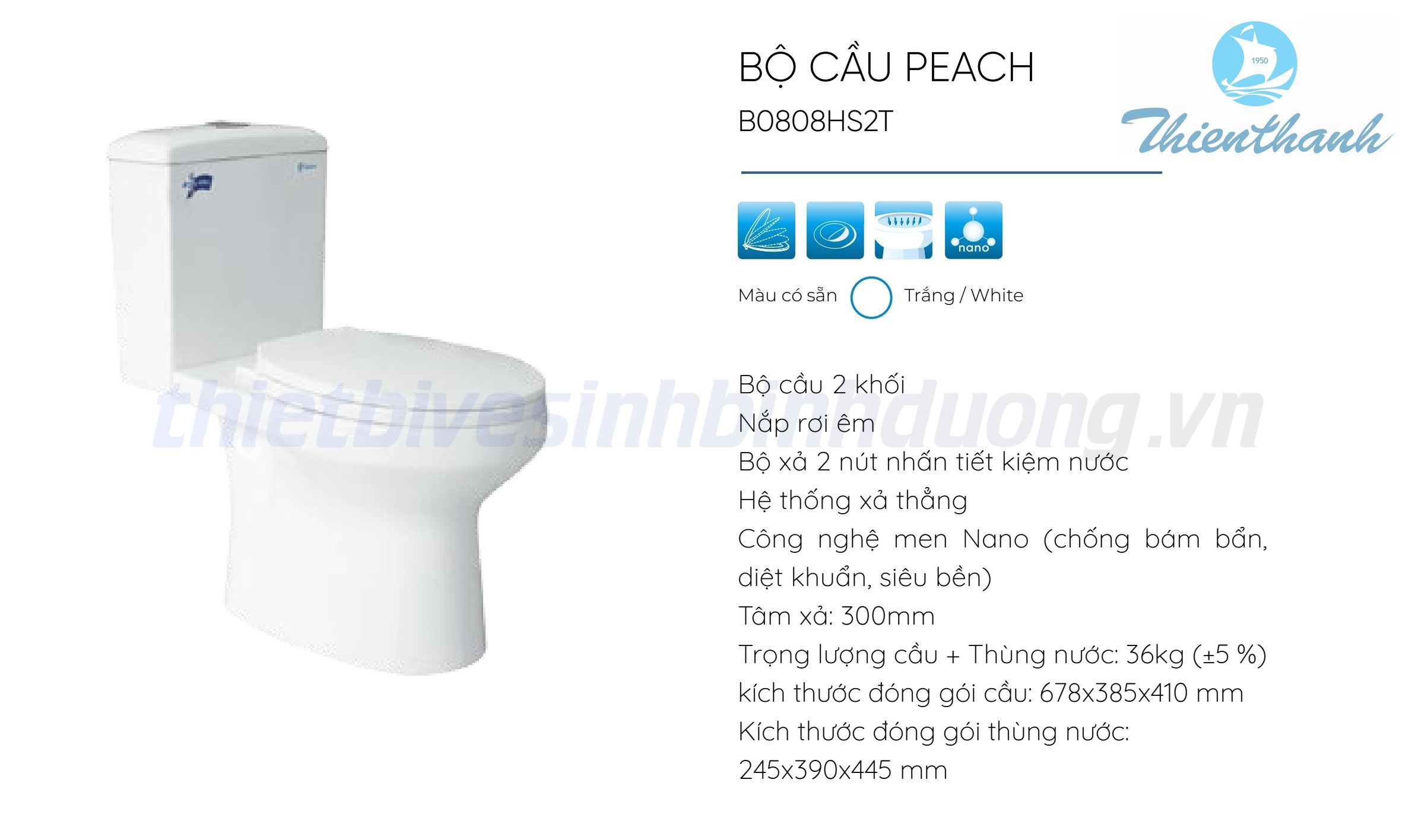 Bồn cầu Thiên Thanh PEACH B0808HS2T